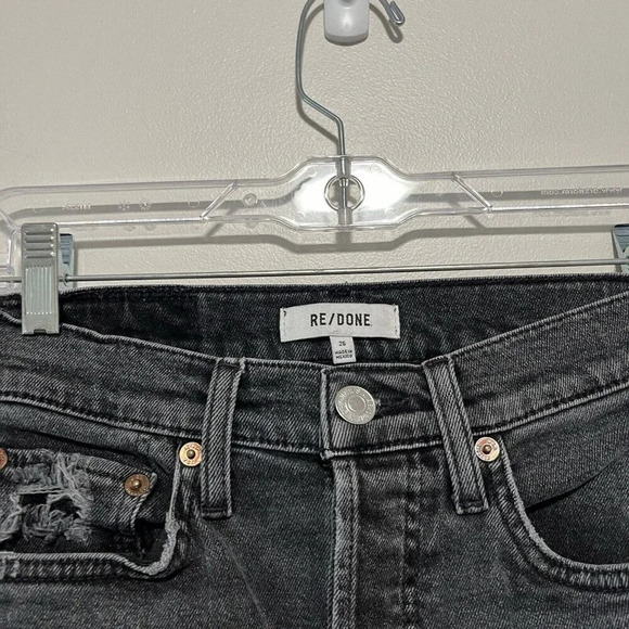 RE/DONE 90s High-Rise Ankle Crop‎ Button Fly Jeans in Faded Coal Black Size 26 - Picture 3 of 10